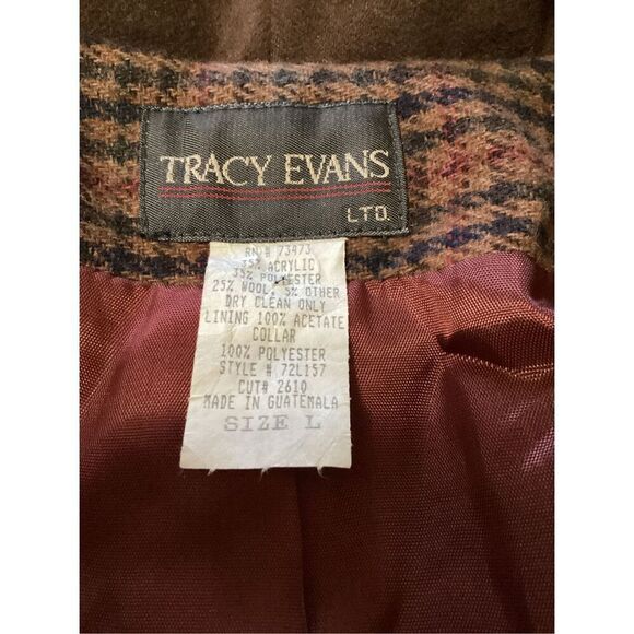 Vintage Tracy Evans Wool Blend Plaid Blazer Jacket L - Picture 3 of 7